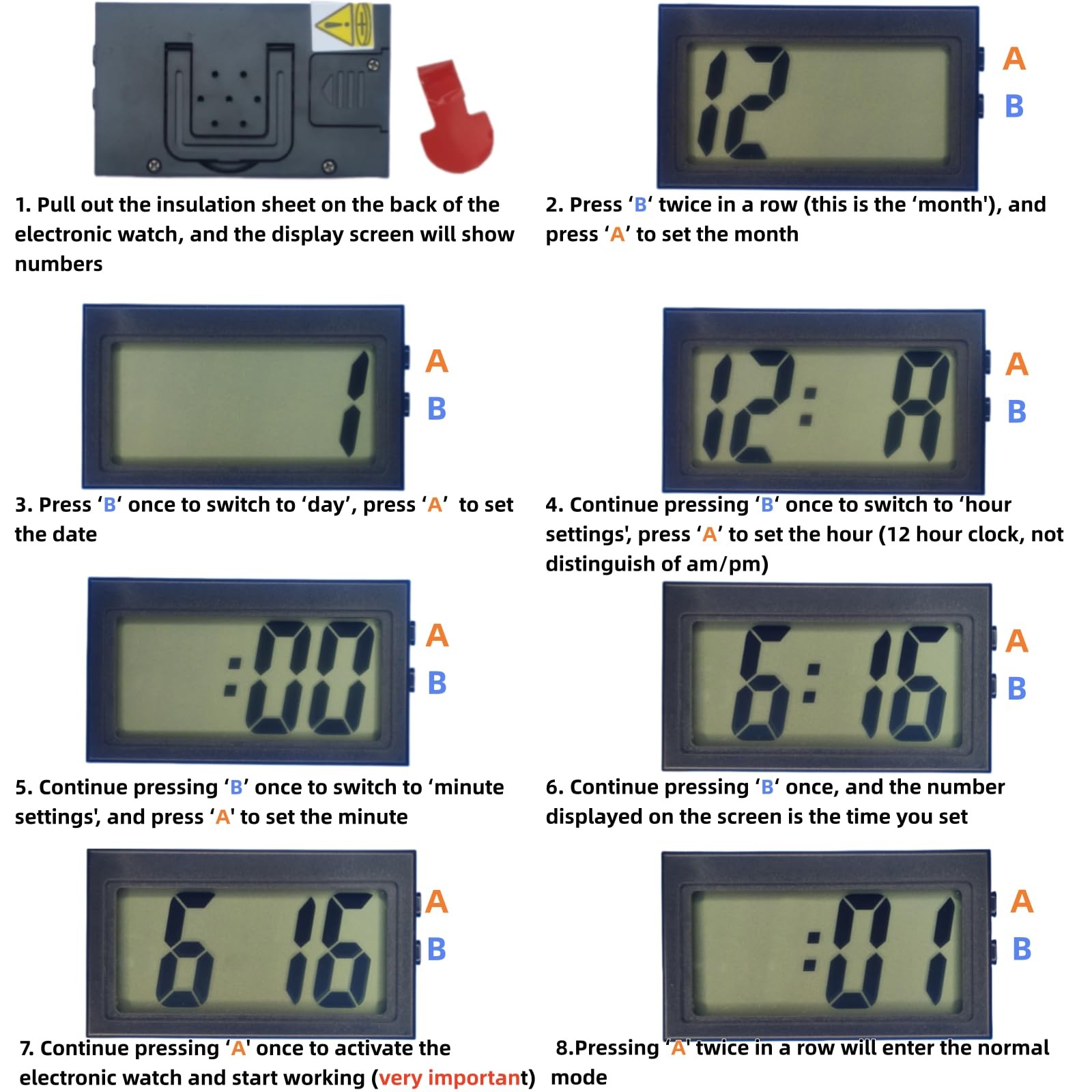 Shudyear Small Digital Clock， with Jumbo LCD Time & Day Small, Black