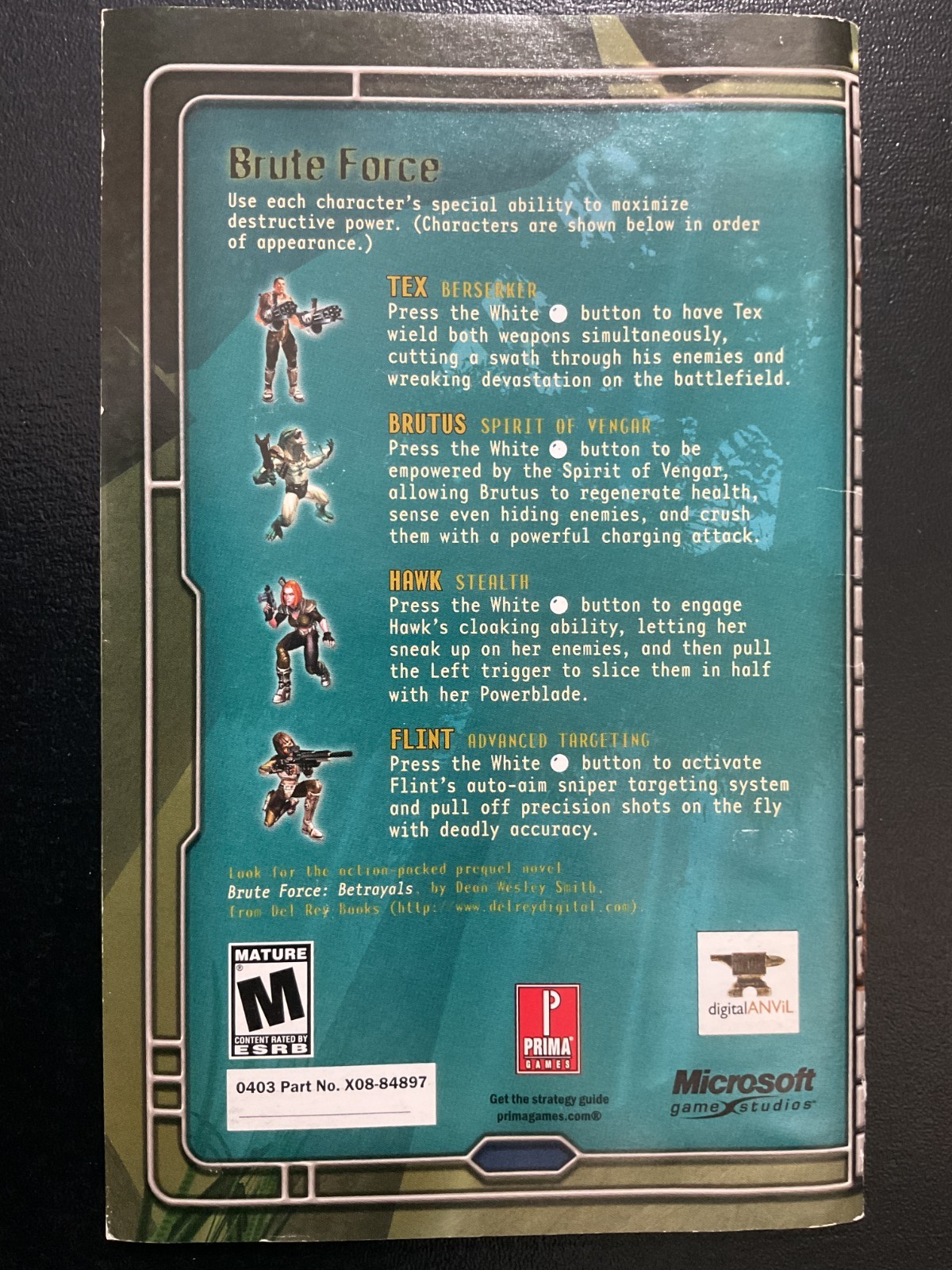 Brute Force Microsoft XBOX Instruction Manual Only