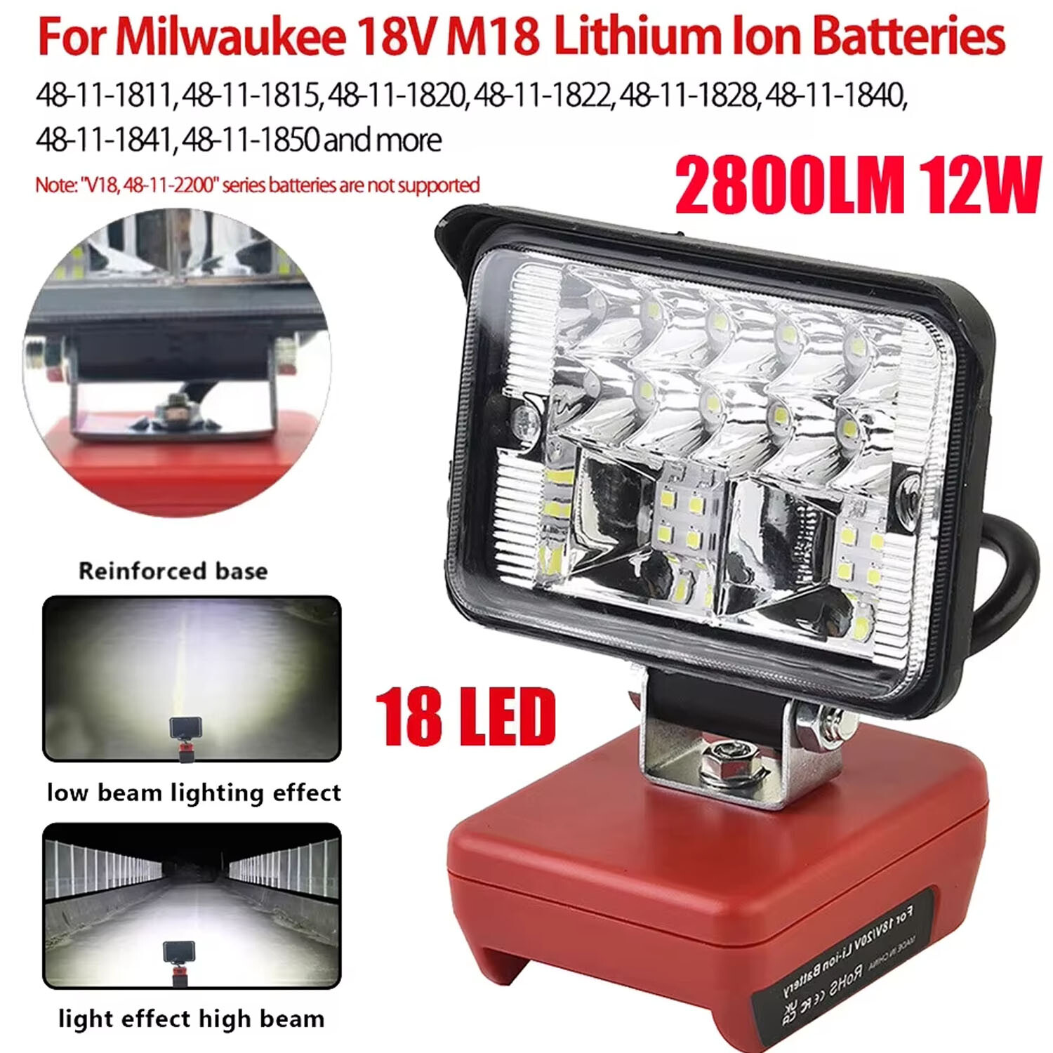 2PCS Wireless LED Work Light for Milwaukee M18 18V Battery Cordless Outdoor Lamp