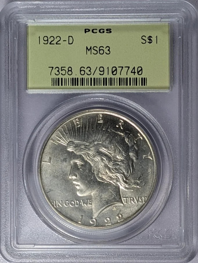 1922 D Peace Silver Dollar PCGS MS-63