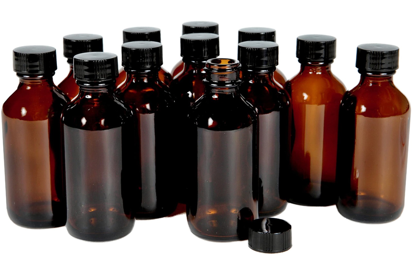 Vivaplex 12 Amber Glass Bottles with Lids 2 oz