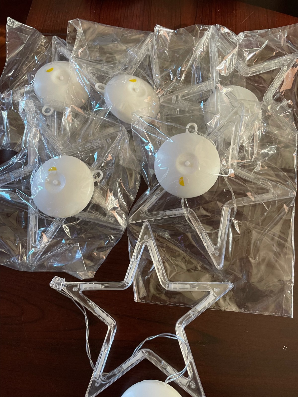 Set of 6 Christmas Holiday indoor window stars warm white battery operated NEW