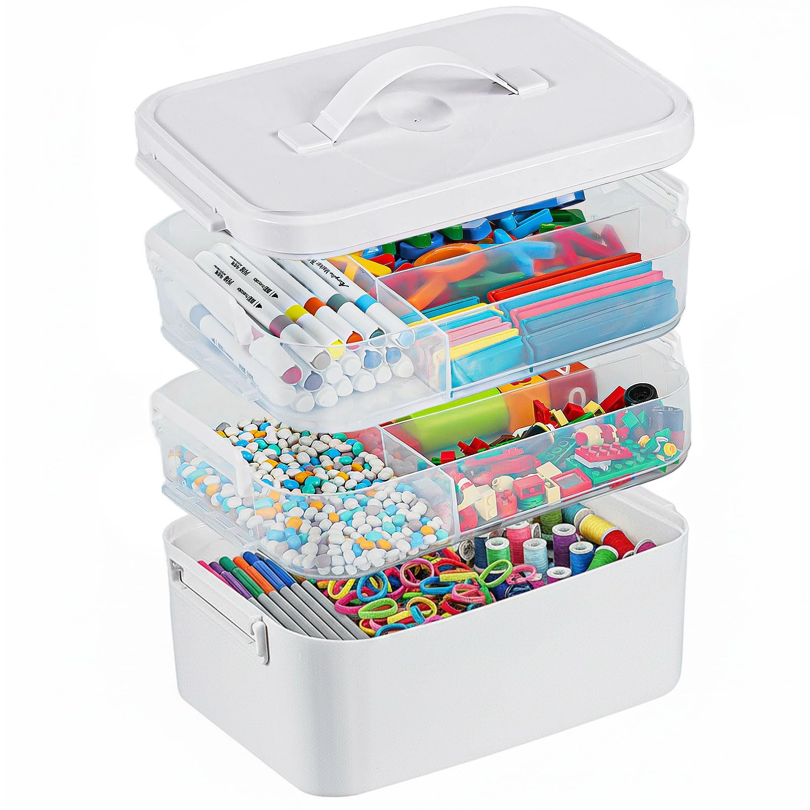 3-Layer Plastic Craft Organizers and Storage 3 Layer-10.6 x 7.6 x 9 in, White