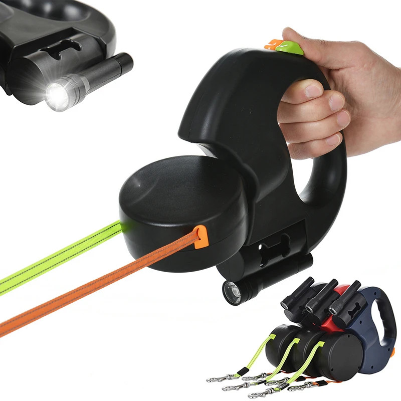 Premium 3 M Retractable Double Dog Leash For Small Dogs Reflective 360 Swivel