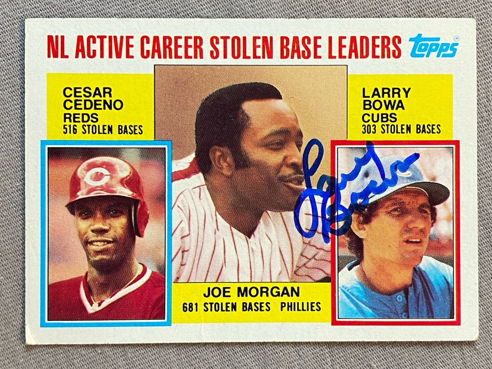PHILADELPHIA PHILLIES LARRY BOWA AUTOGRAPH 1984 TOPPS STOLEN BASE LEADERS #705