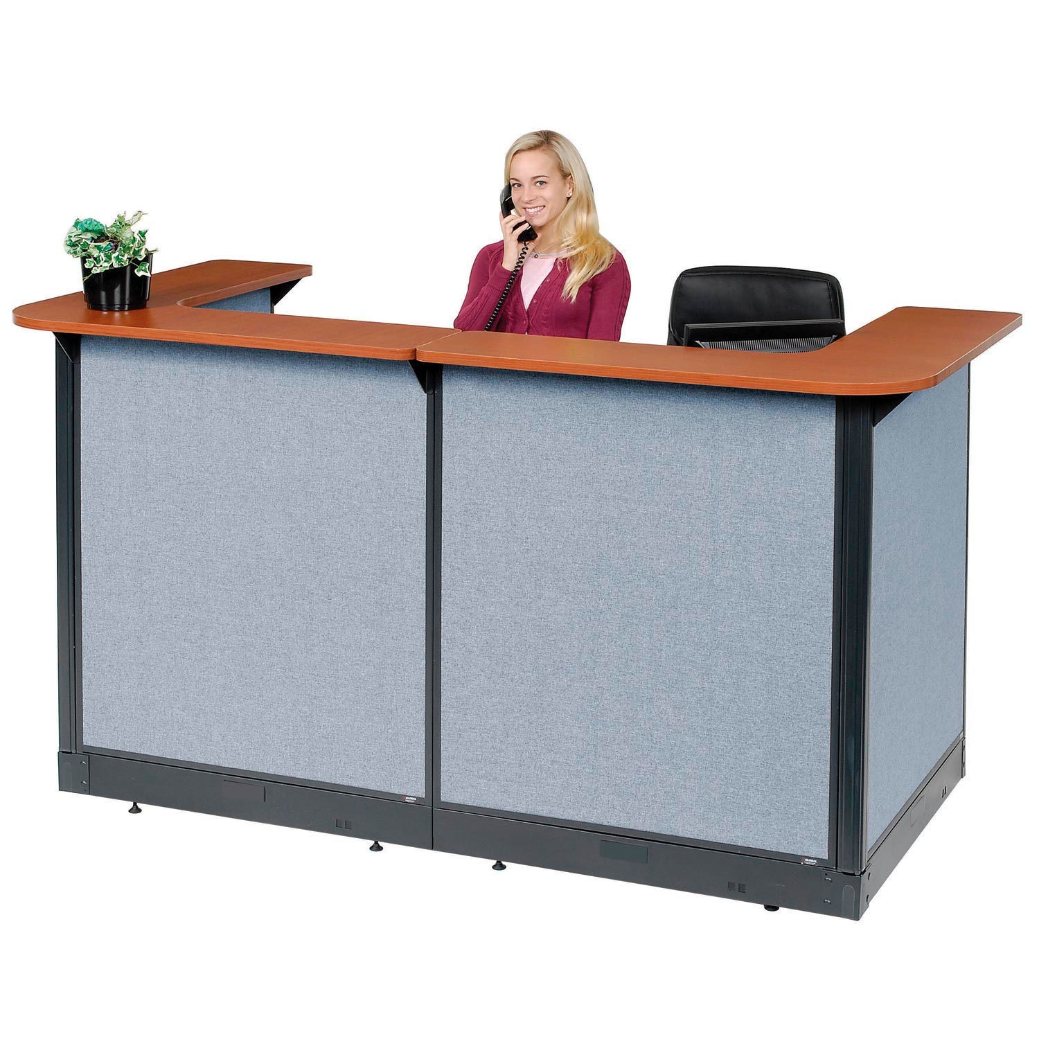 88"W x 44"D x 46"H U-Shaped Reception Station With Raceway Cherry Counter/Blue