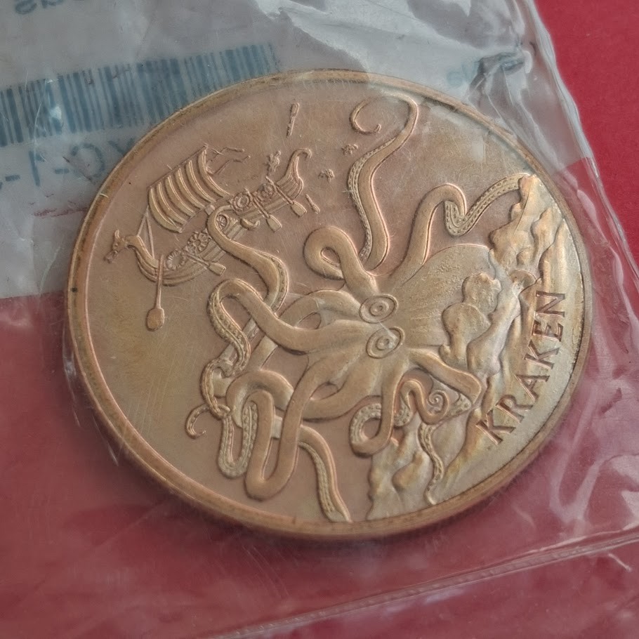 1 AVDP OZ COPPER ROUND: "The Kraken" Anonymous Mint .999 Fine Pure Copper