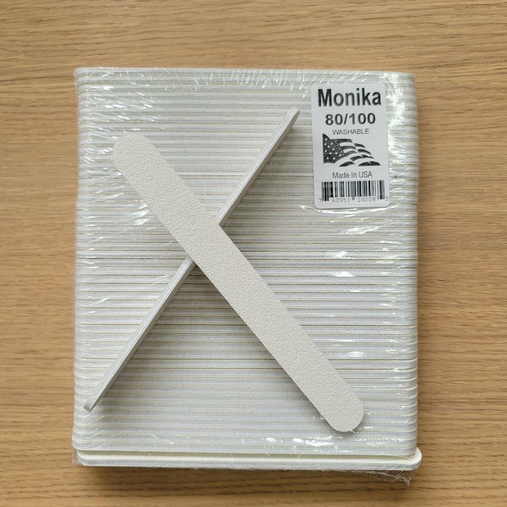 Monika Acrylic Nail File 7" White Grit 80/100 50pcs USA #F026