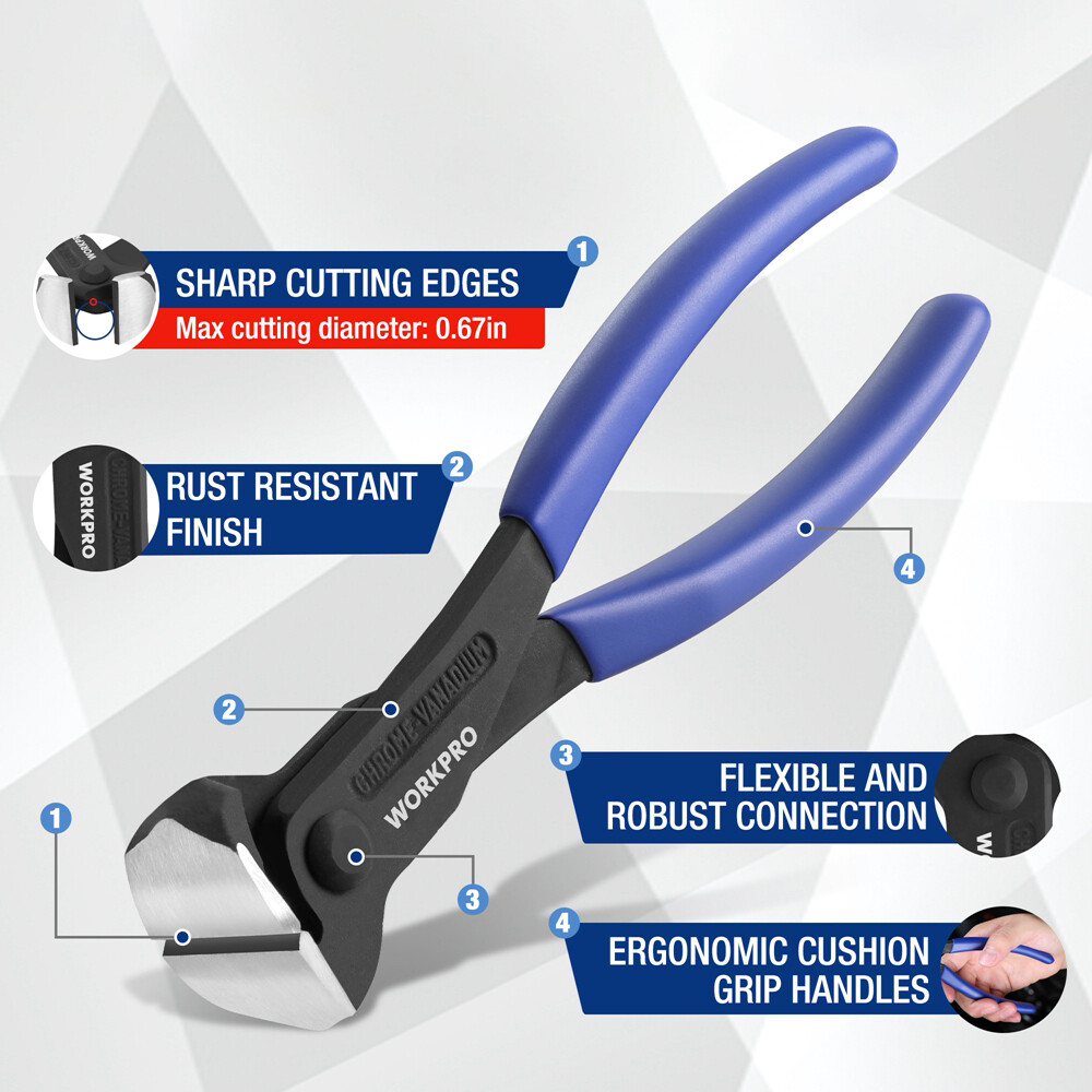 WORKPRO 7" High Leverage End Cutting Nipper Pliers Nail Puller End Cutting Plier