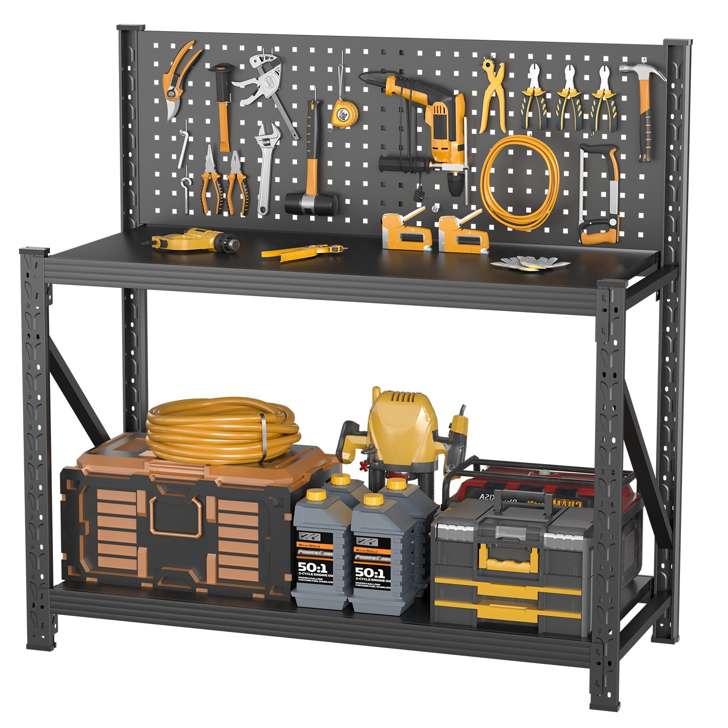 Work Bench with Pegboard, Garage Storage Rack,Industrial Utility Shelf
