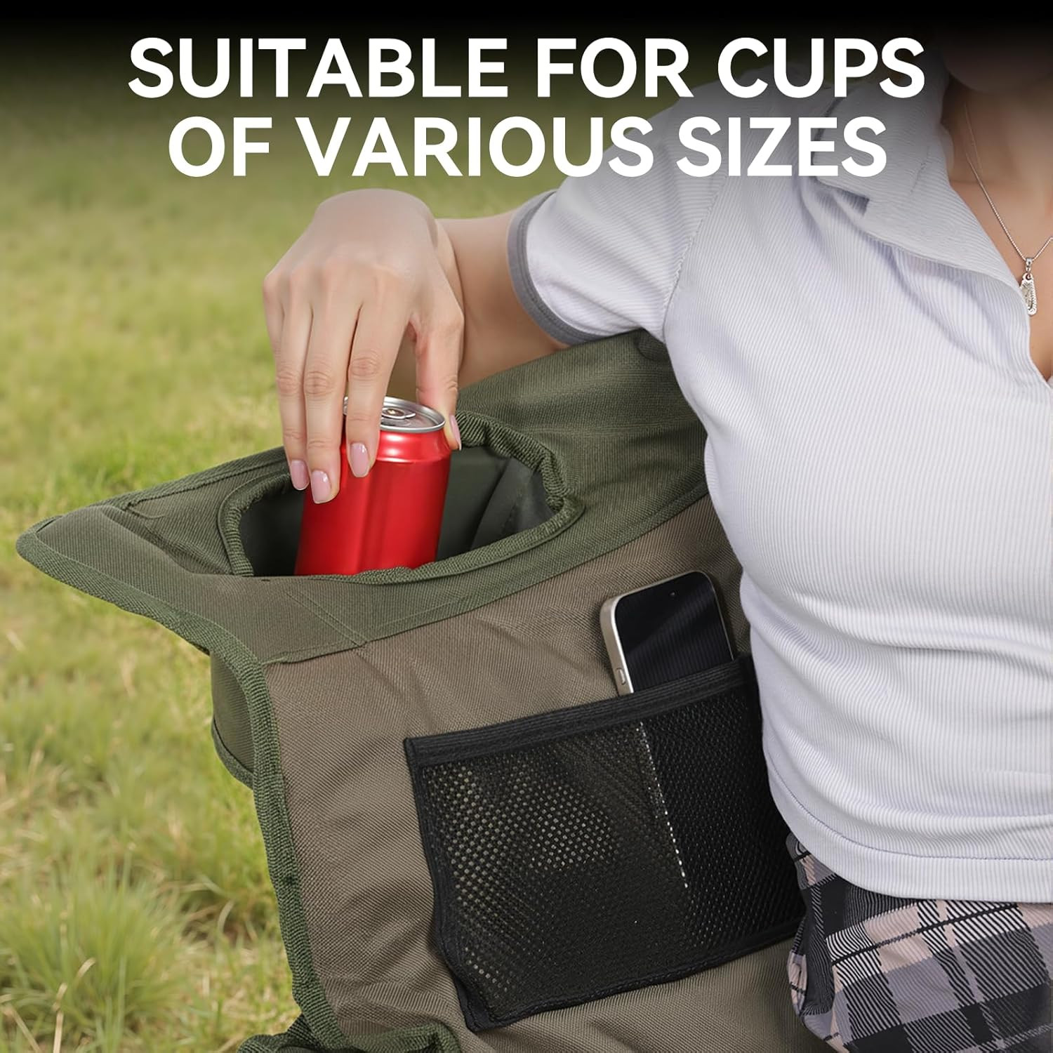 Oversized Folding Camping Loveseat Chair with Cup Holders and Pockets, Green
