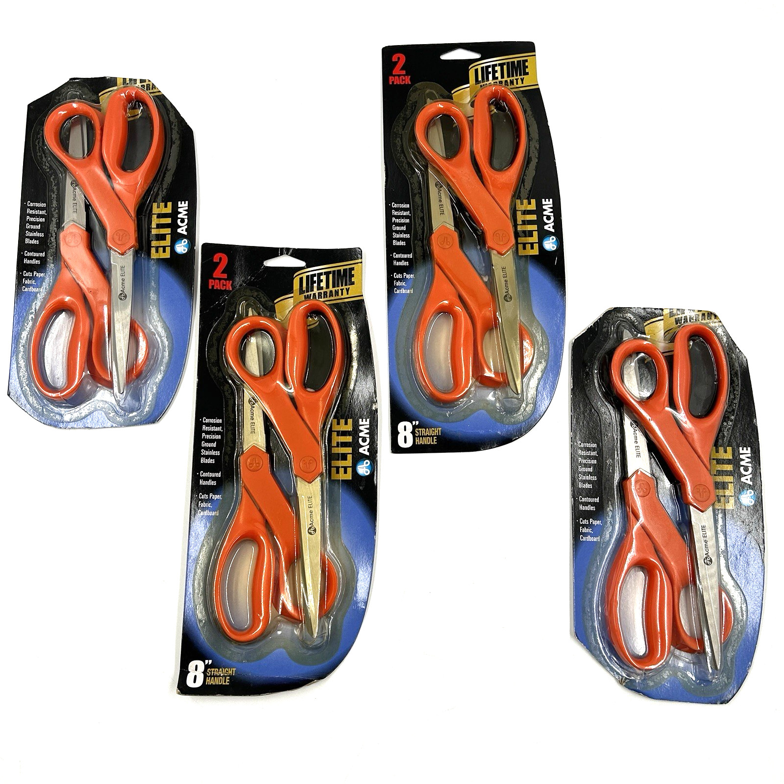 4 Vintage 2001 Acme Flite Scissors 8" Straight 2-Pack Stainless Steel Contoured