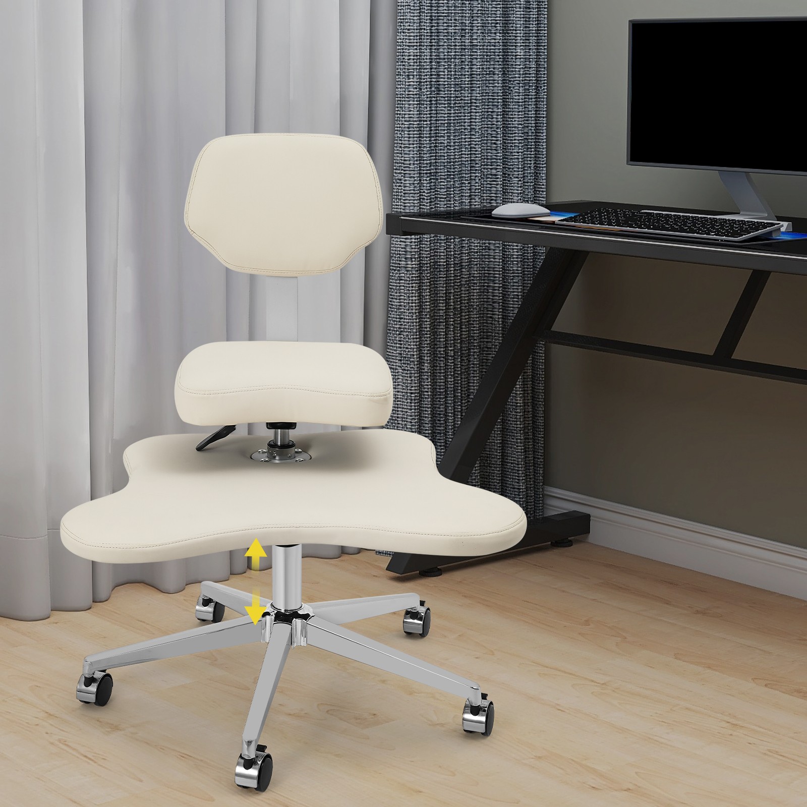 White Cross Legged Office Chair Criss Cross Chair With Wheels Meditation Chair
