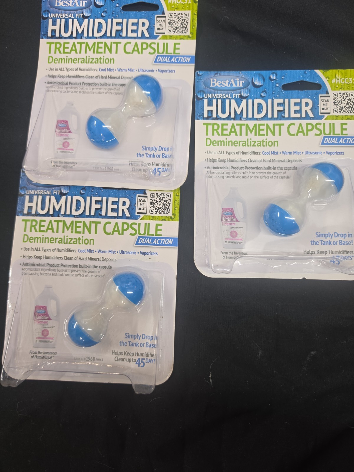 3 Pack - BestAir Humidifier Dual Action Treatment Capsule Demineralization HGC31