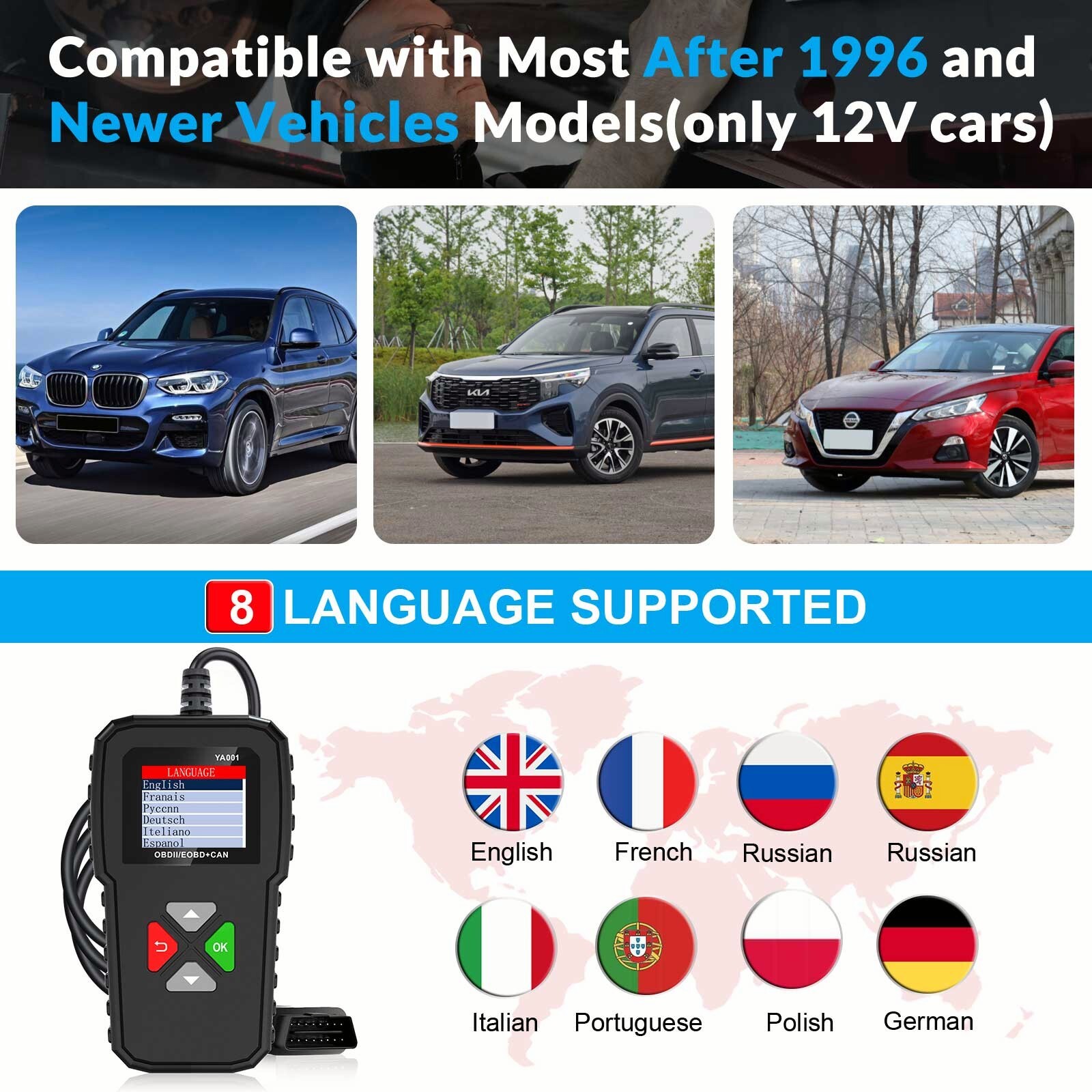 KINGBOLEN YA001 OBD2 Scanner Code Reader Clear Car Check Engine Diagnostic Tool