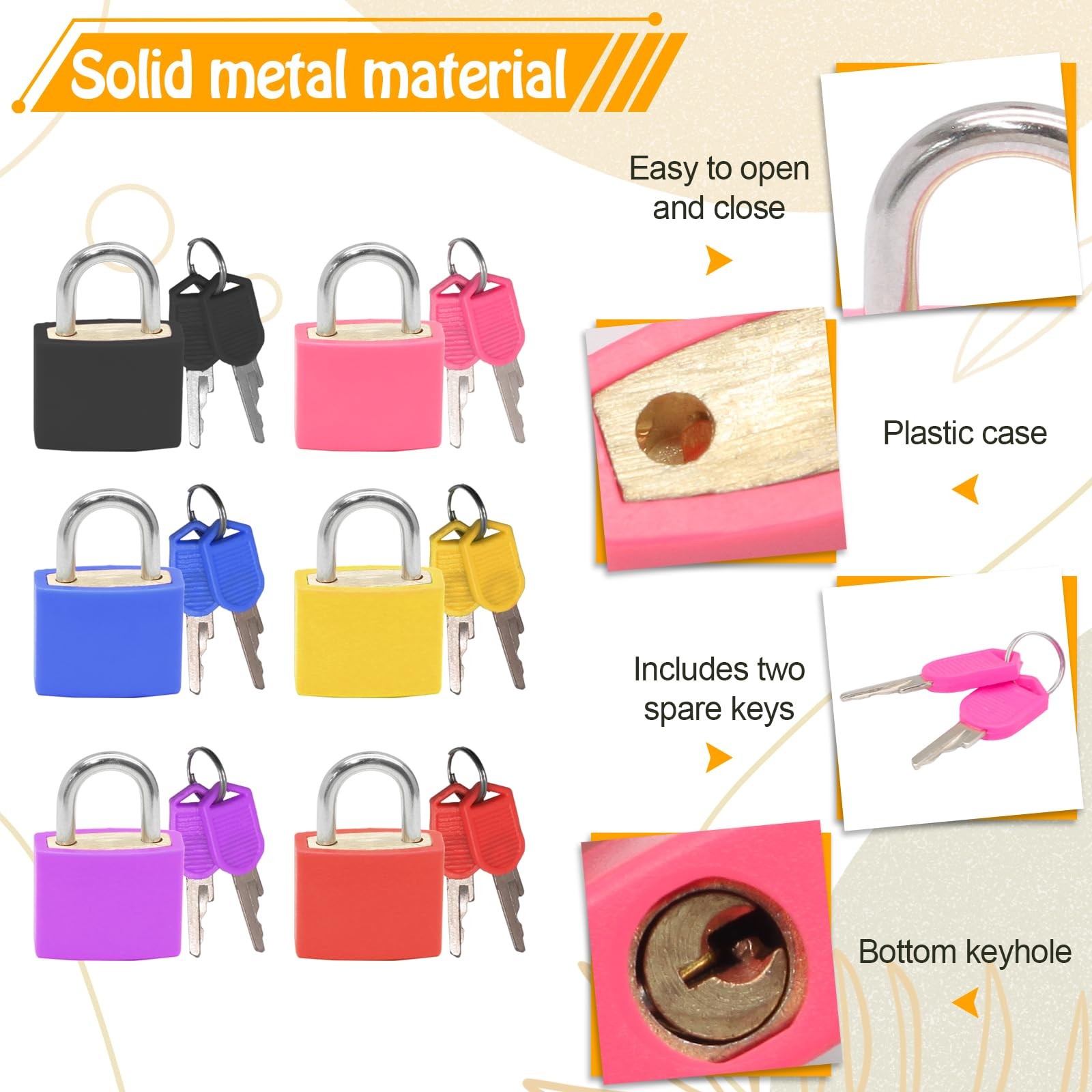 6 Pack Mini Luggage Locks with Keys Multicolor Padlocks