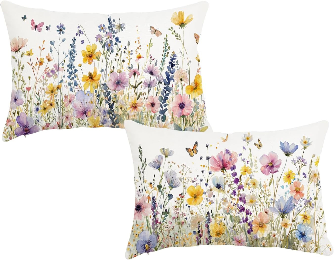 Spring Summer Throw Pillow Covers 12X20 Inch Set of 2 Floral Outdoor Lumbar Cush