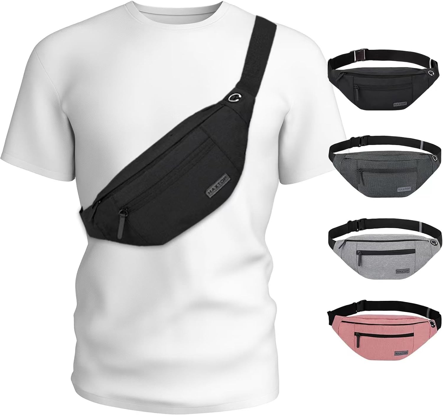 MAXTOP Large Crossbody Fanny Pack with 4-Zipper Pockets,Gifts for Enjoy Sports F