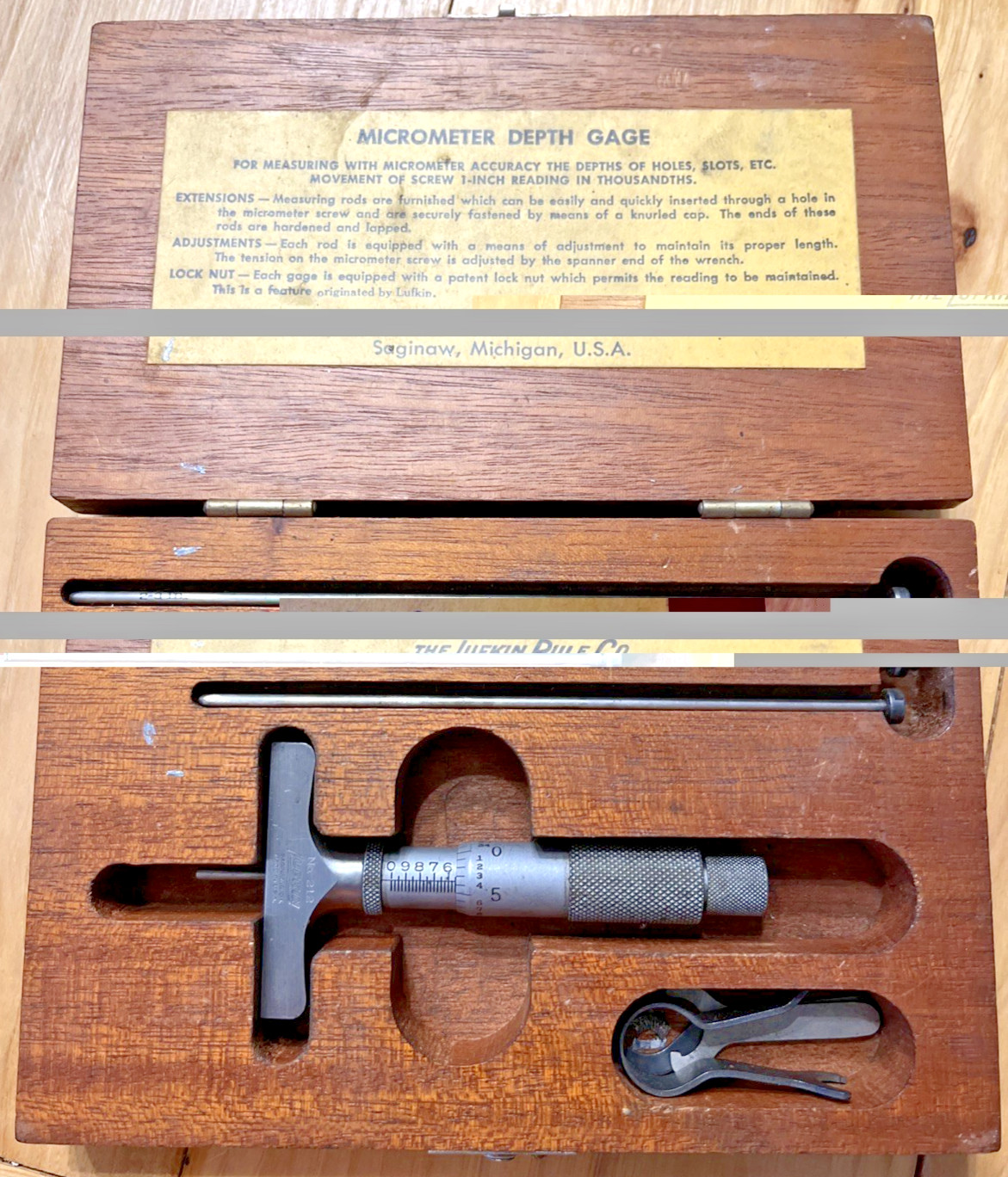 Lufkin Micrometer Depth Gage with Original Box In Good Condition   #212.