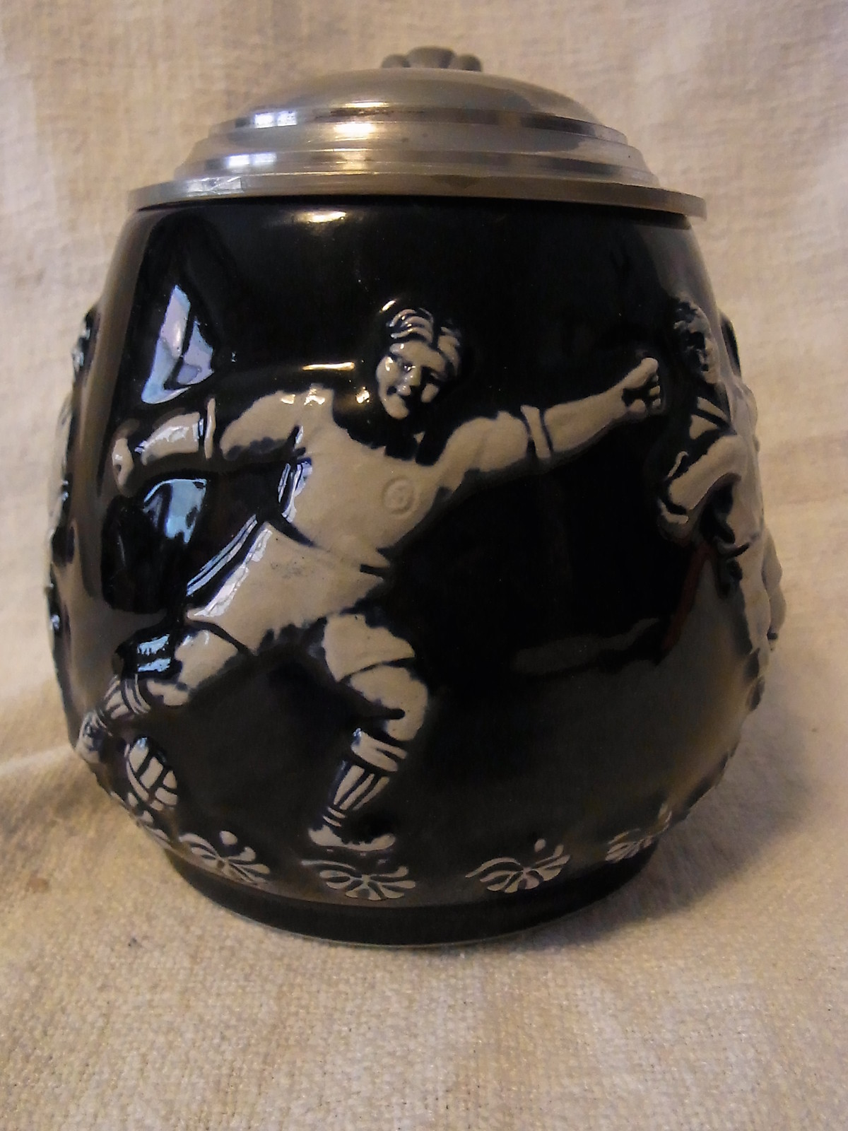 Vintage German Lidded Beer Stein Tin Top Soccer 1960´s #XX