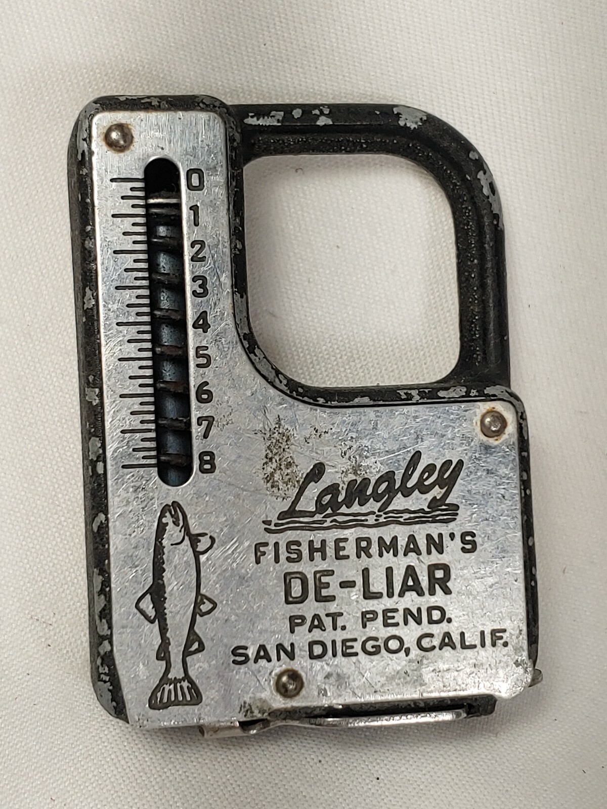 Langley Fisherman's De-Liar Scale & Tape Measure. Works! Rare chrome face