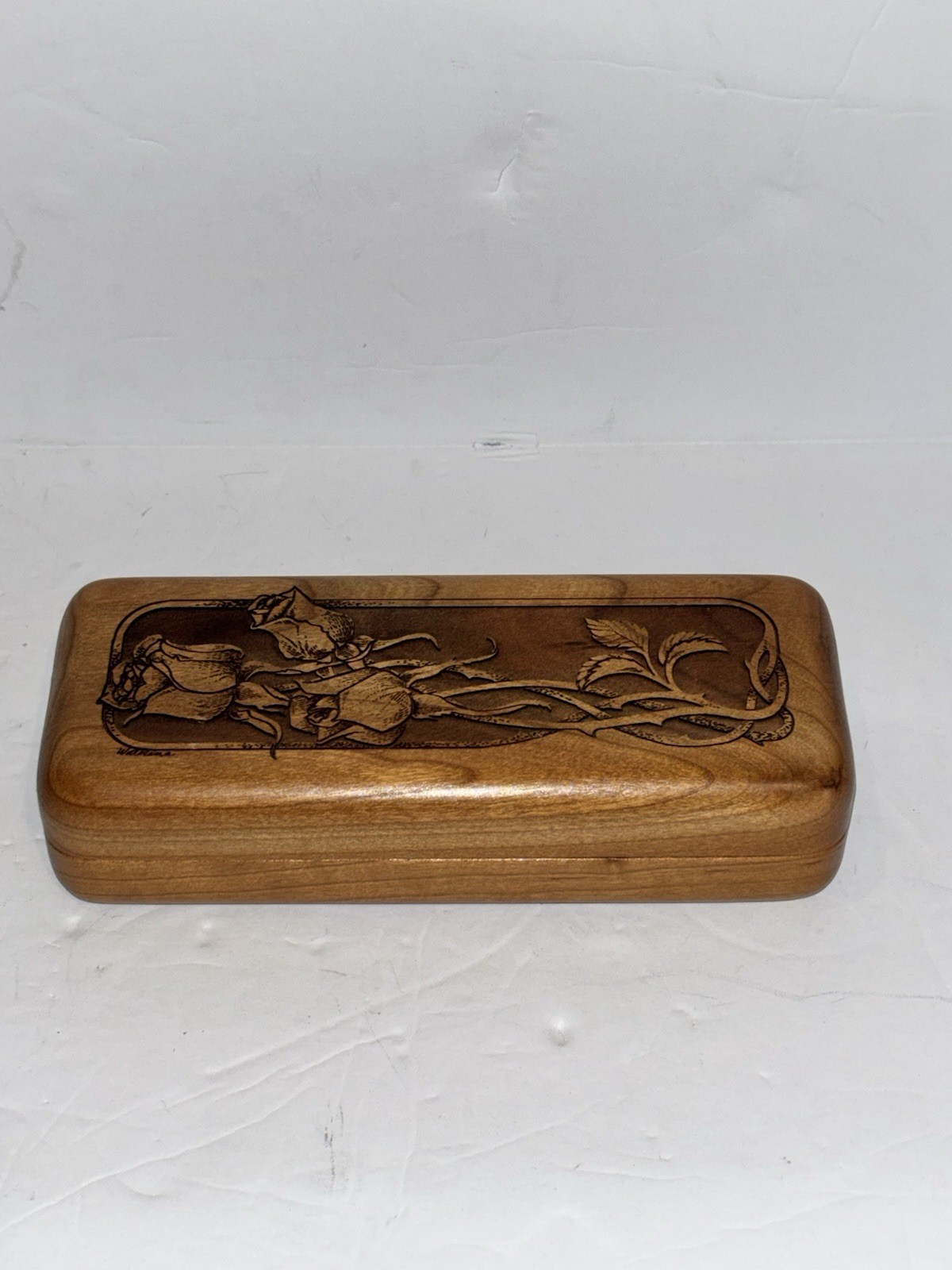 Wooden Cherry Etched Floral Box