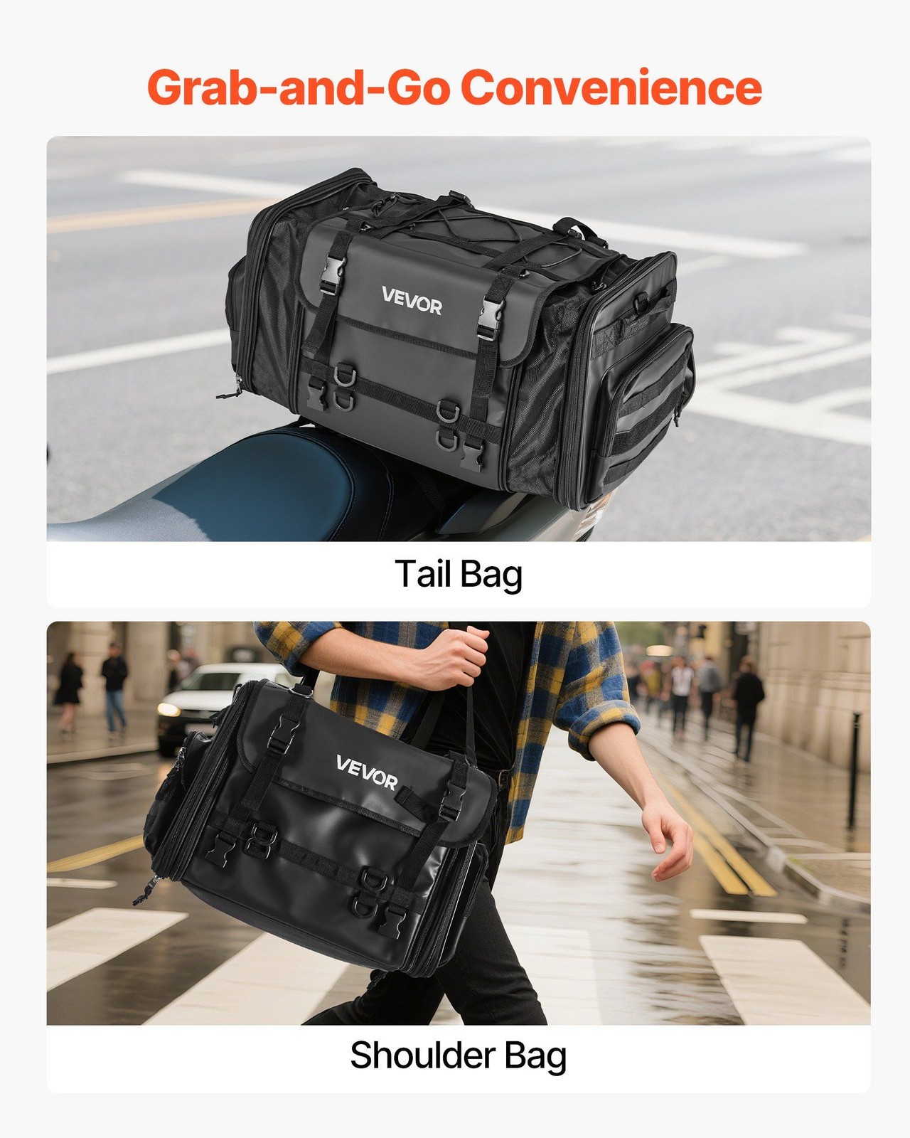 Waterproof Expandable Storage Bag 40-60L for Motorcycle Rear Seat Use