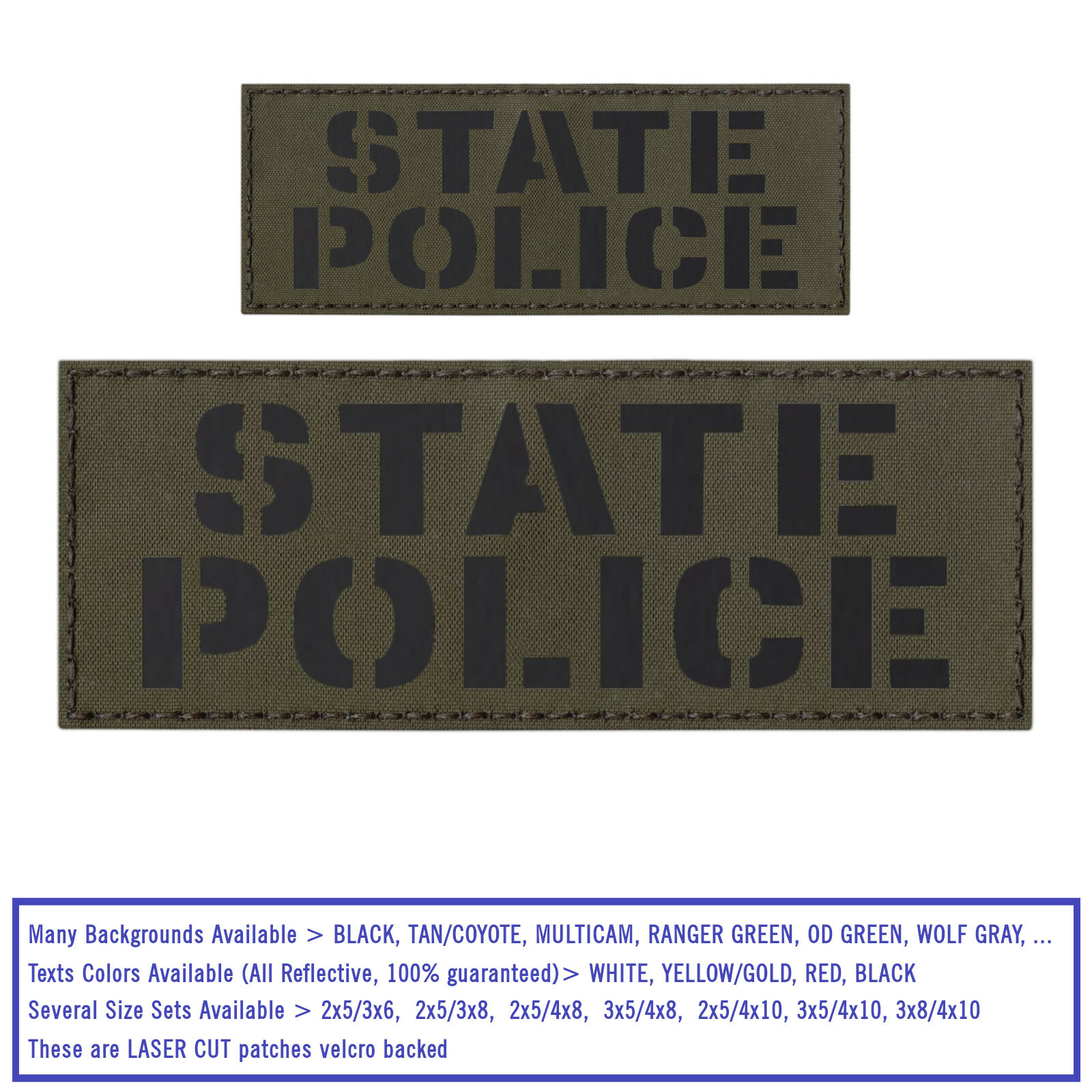Bundle Set 2 State Police Reflective Patches Plate Carrier Marshal Sheriff #X