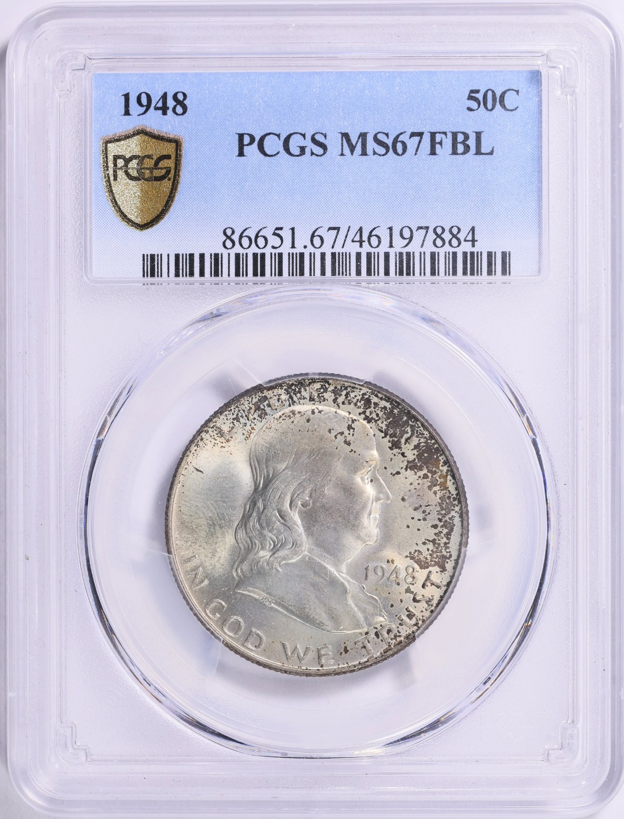 1948 Franklin Half PCGS MS67 FBL Gold Shield Holder