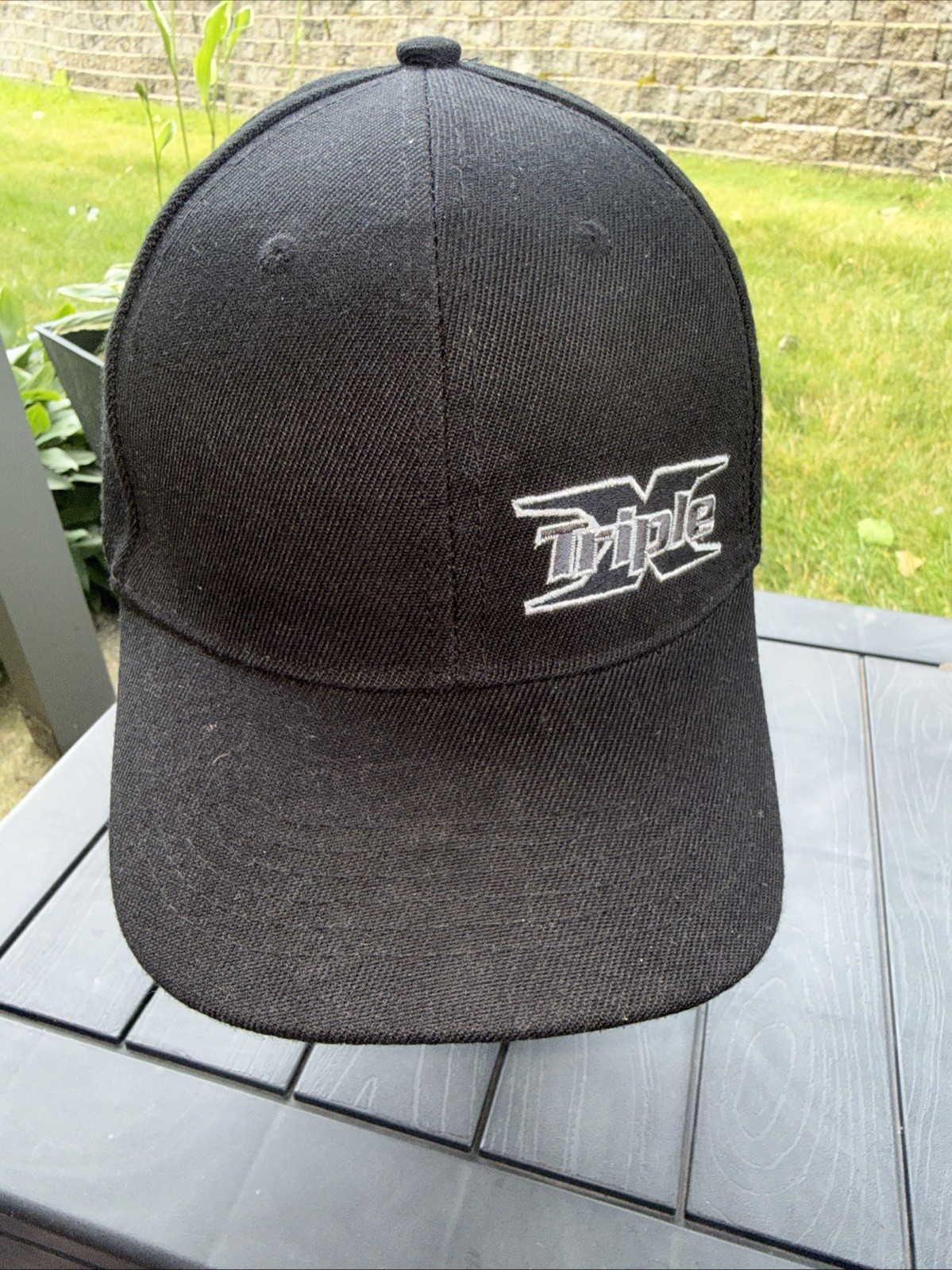 Triple X Grey Silver Black on Black Hat Cap Hook Loop RACE HARD on Hook Loop