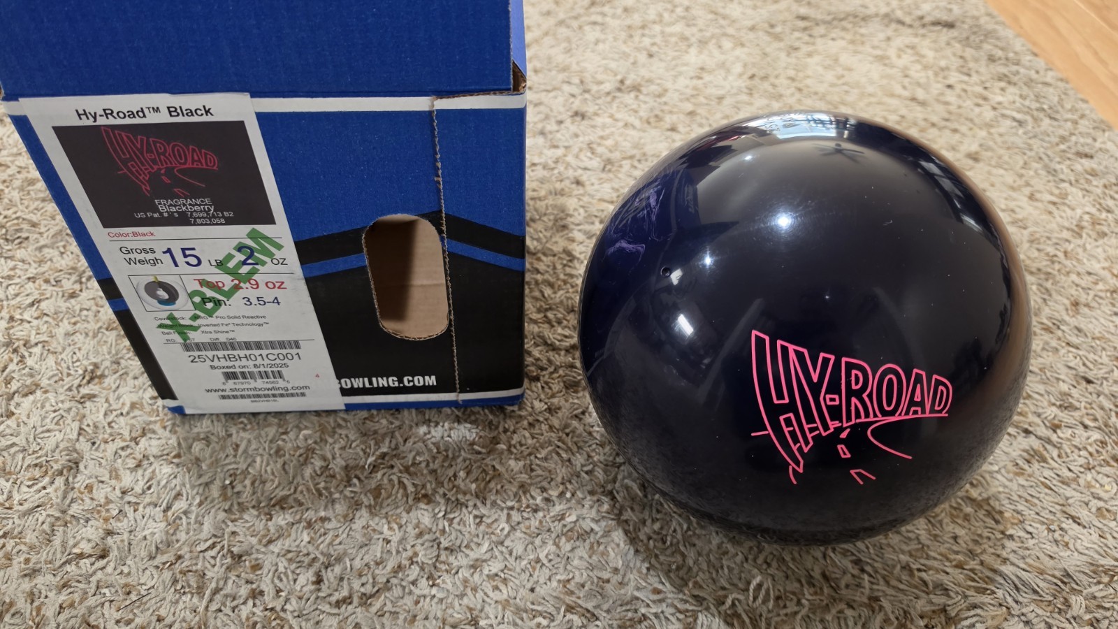 Storm Hy-Road Black X-Blem Overseas Bowling Ball | 15 Pounds | 3.5-4" Pin 1 Pit