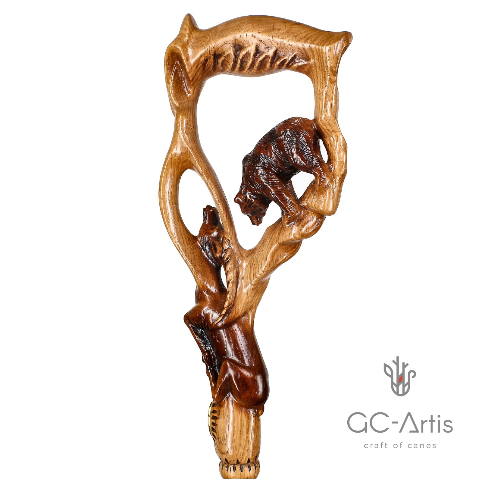 Luxury Walking Stick Cane Staff Wooden Hand Carved Crafted Bear & Gazelle mens