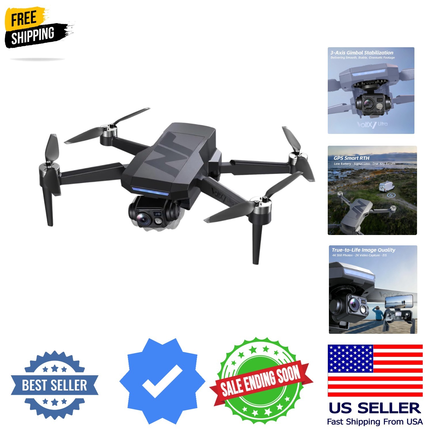3-Axis Gimbal GPS Drone with 4K Camera, 90 Min Long Flight Time,3280 FT Long ...