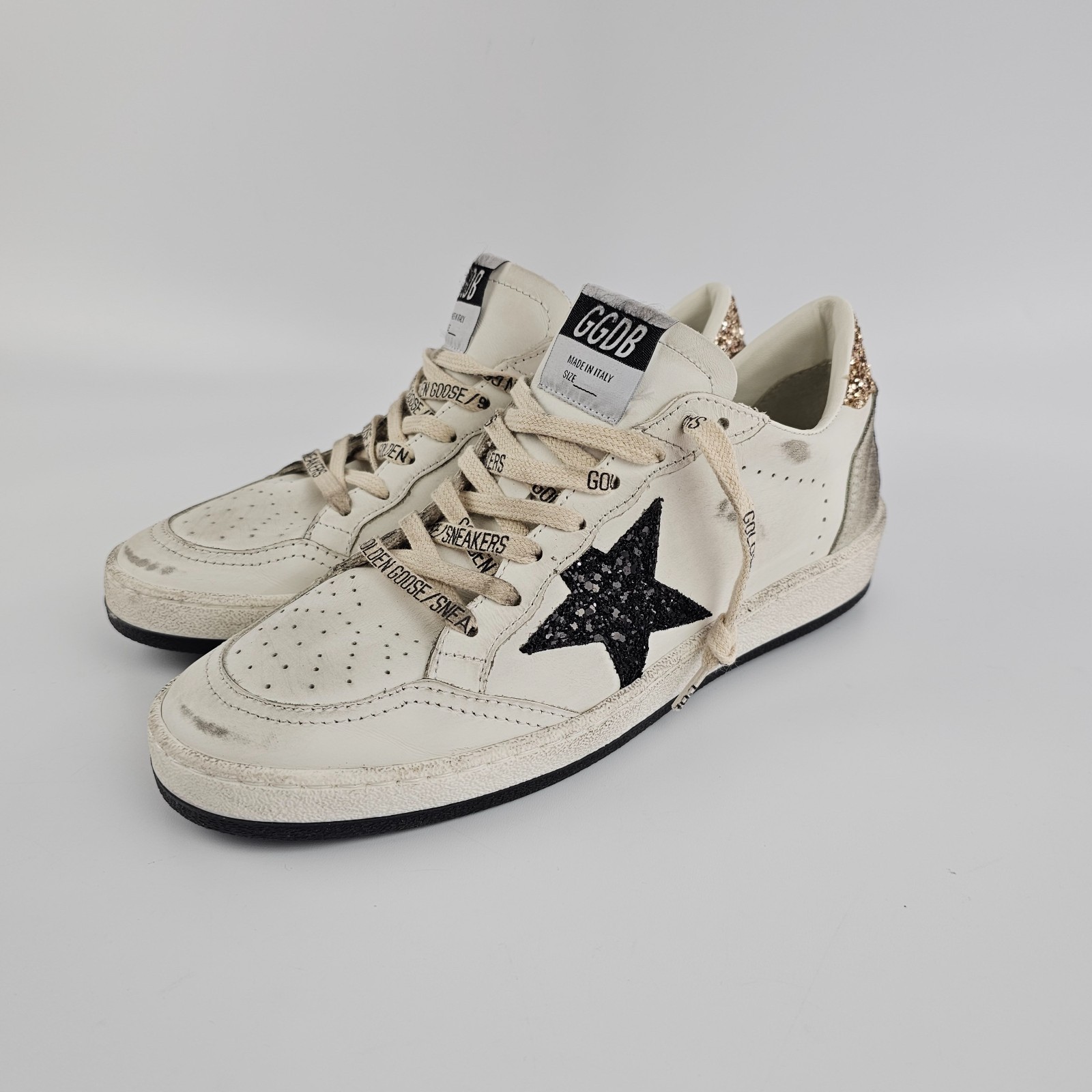GOLDEN GOOSE Ball Star Women's White/Gold Leather Low Top Sneakers New