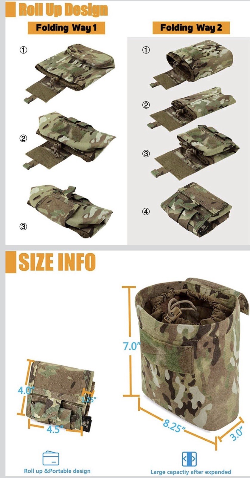 KRYDEX Molle Dump Pouch Roll-Up Drawstring Magazine Utility Pouch Folding Dump