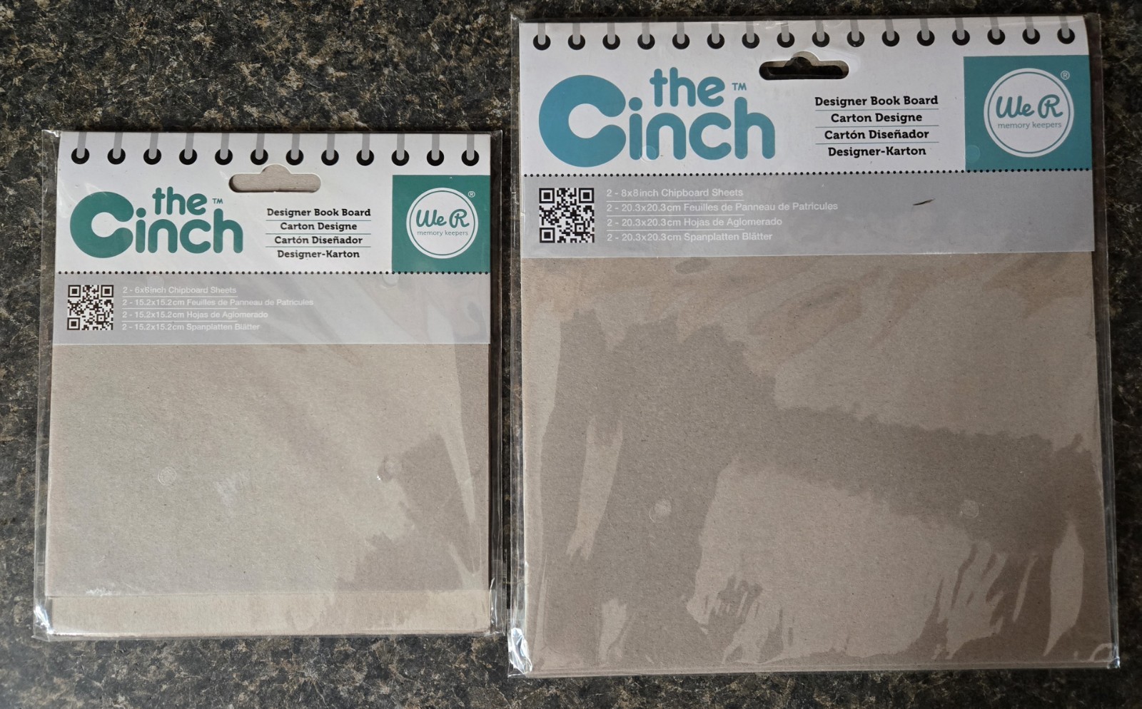 The Cinch - Lot of 2 Designer Book Board sets, 6" x 6" and 8" x 8", New in Pkg