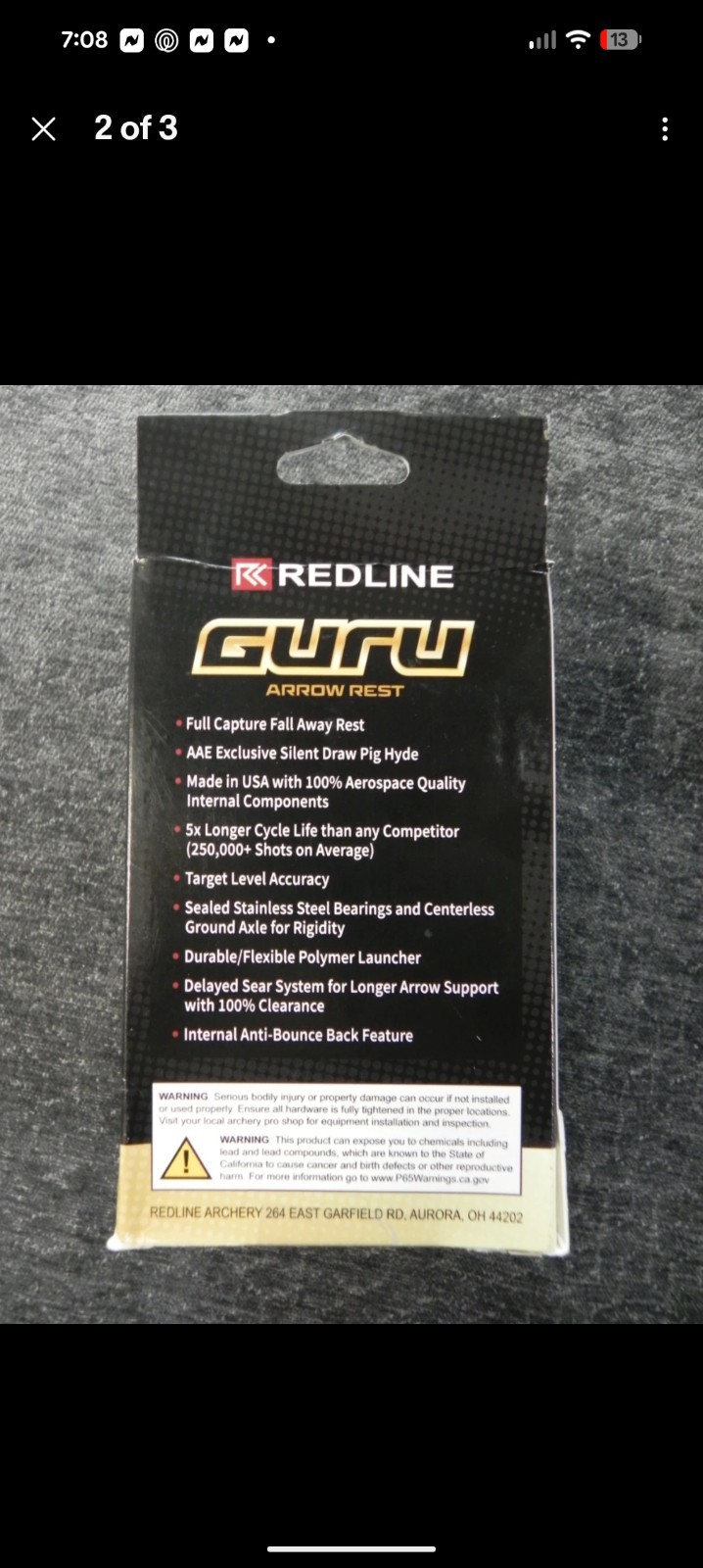 Redline Guru Drop Away Rest Black, Right-Hand