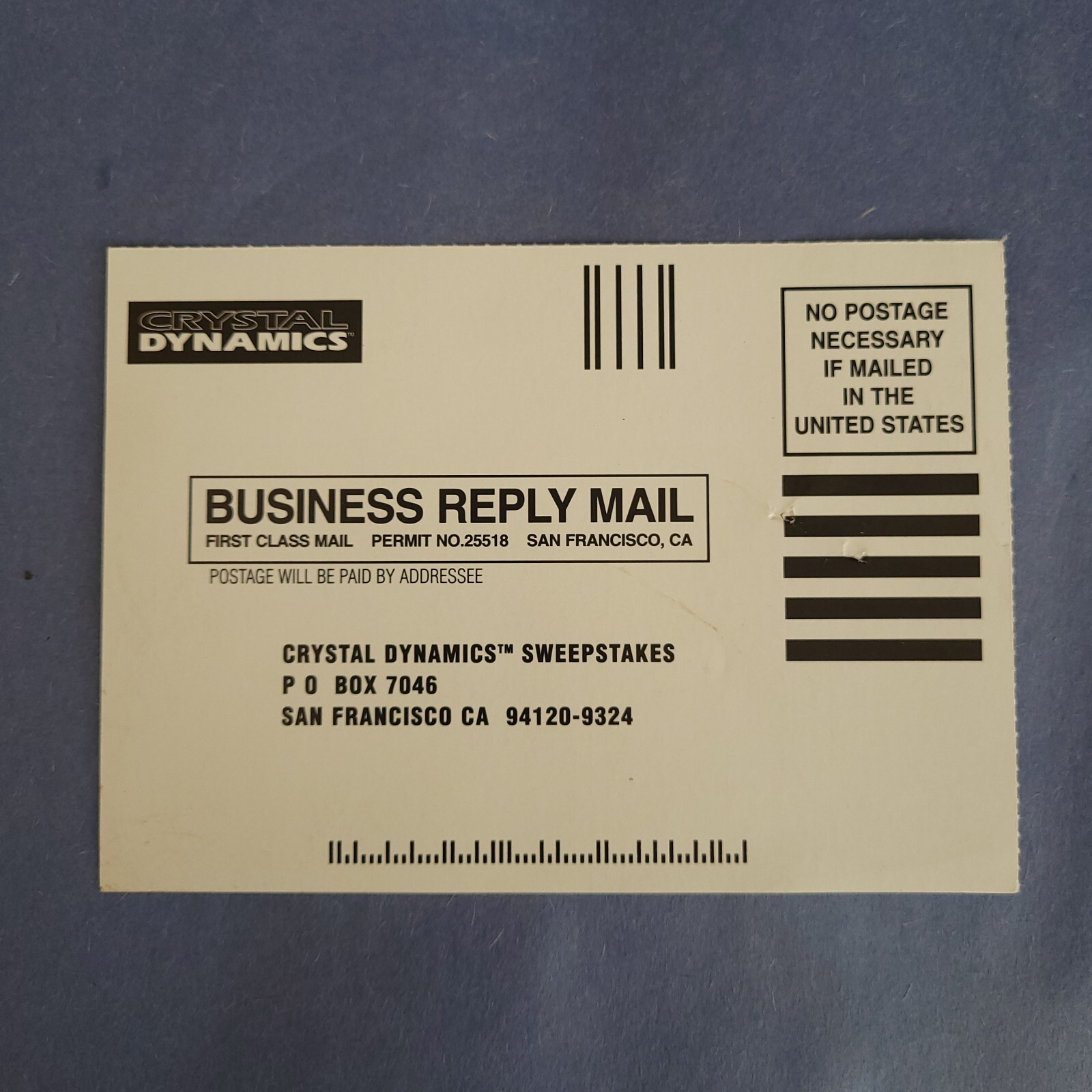 Crystal Dynamics Video Game Registration Card