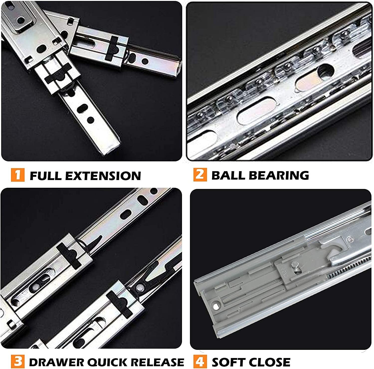 Pair Side Mount 12" Self Closing Ball Bearing Kitchen Cabinet Drawer Slide Rails