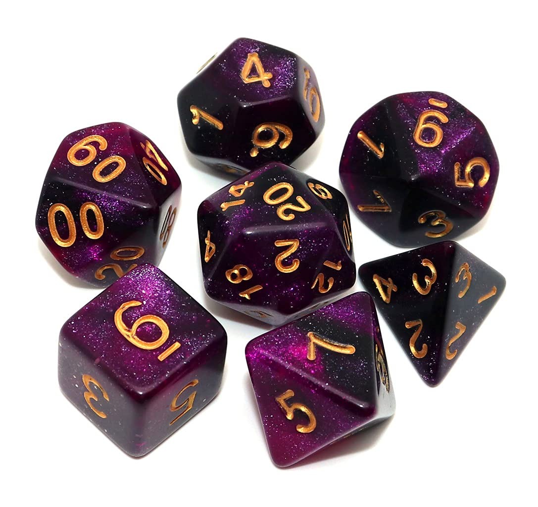 CREEBUY Black Mix Purple Nebula Dice DND Polyhedral Dice Set for Dungeon and ...