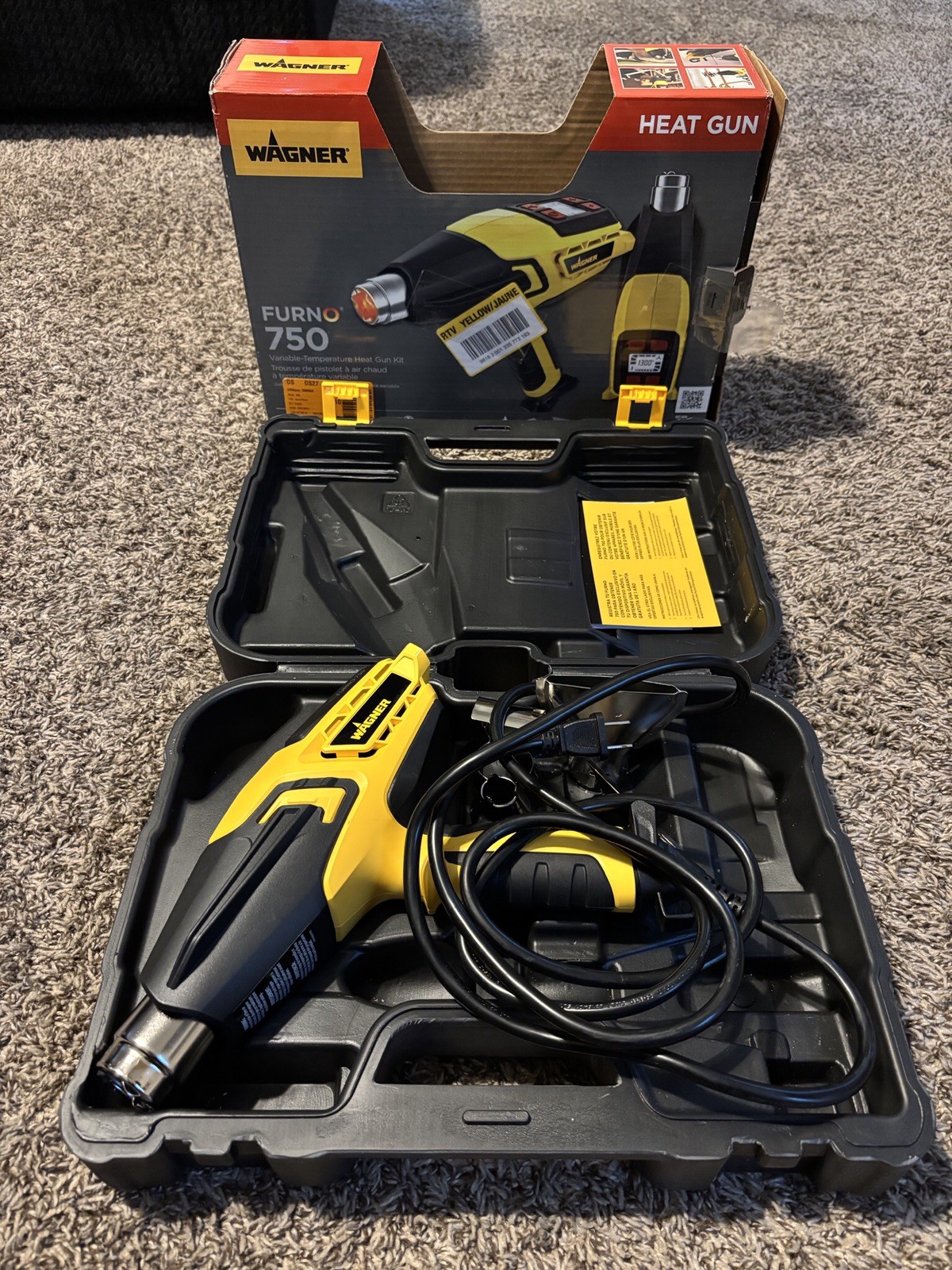 WAGNER FURNO 750 LCD HEAT GUN P/N 0503663 MODEL 2363335 W/ Case And Nozzles