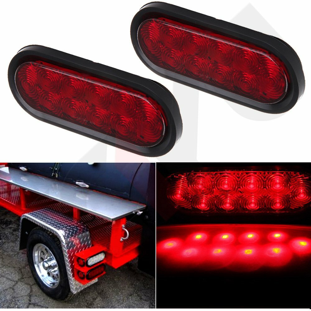 (2) Trailer Truck LED Sealed RED 6" Oval Stop/Turn/Tail Light Marine Waterproof