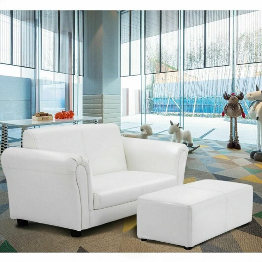 Soft Kids Double Sofa with Ottoman-White - Color: White