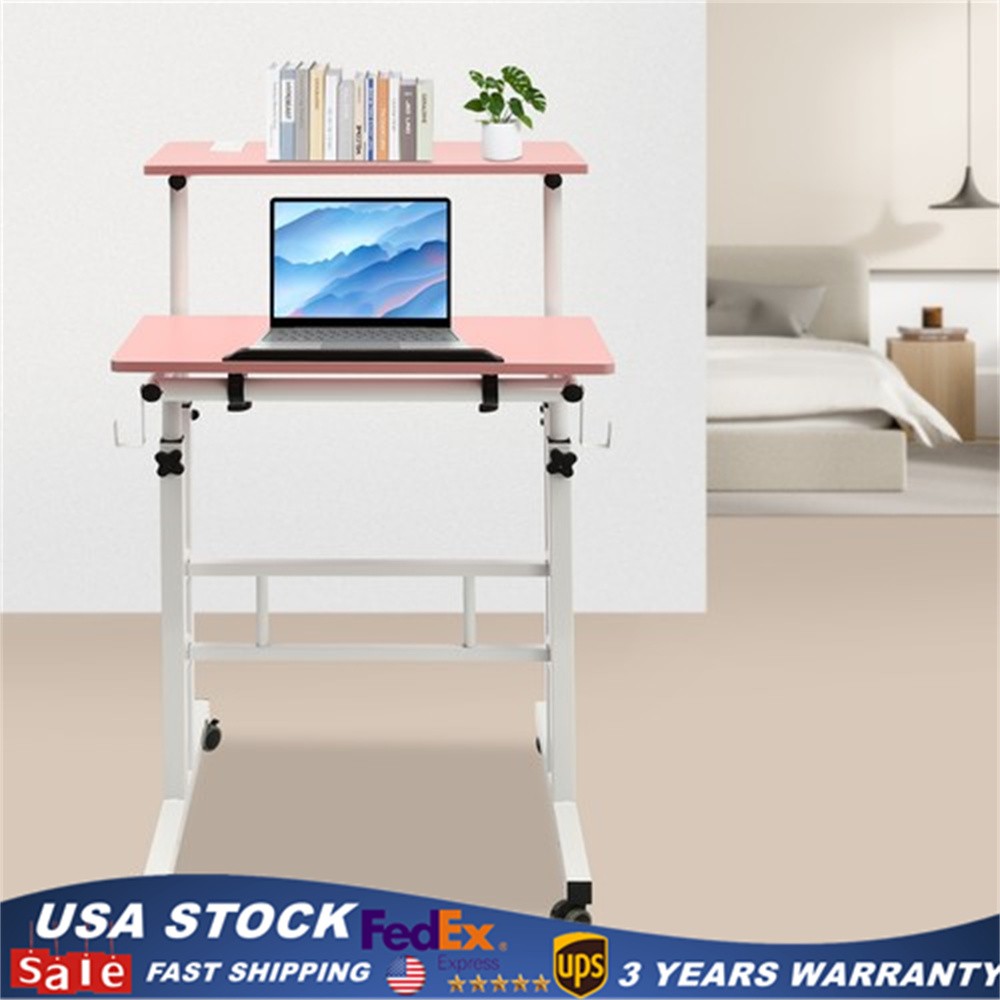 Rolling Laptop Desk Adjustable Height Office Laptop Table Stand up Workstation