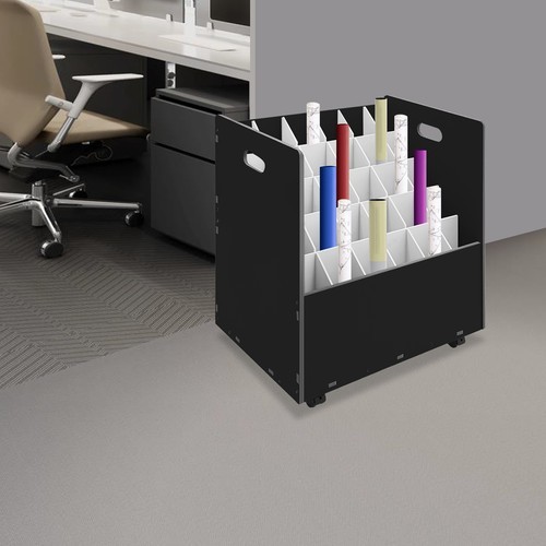 Mobile Roll File Storage Rack 30-Slot Roll Files Cabinet Organizer w/Wheel Black