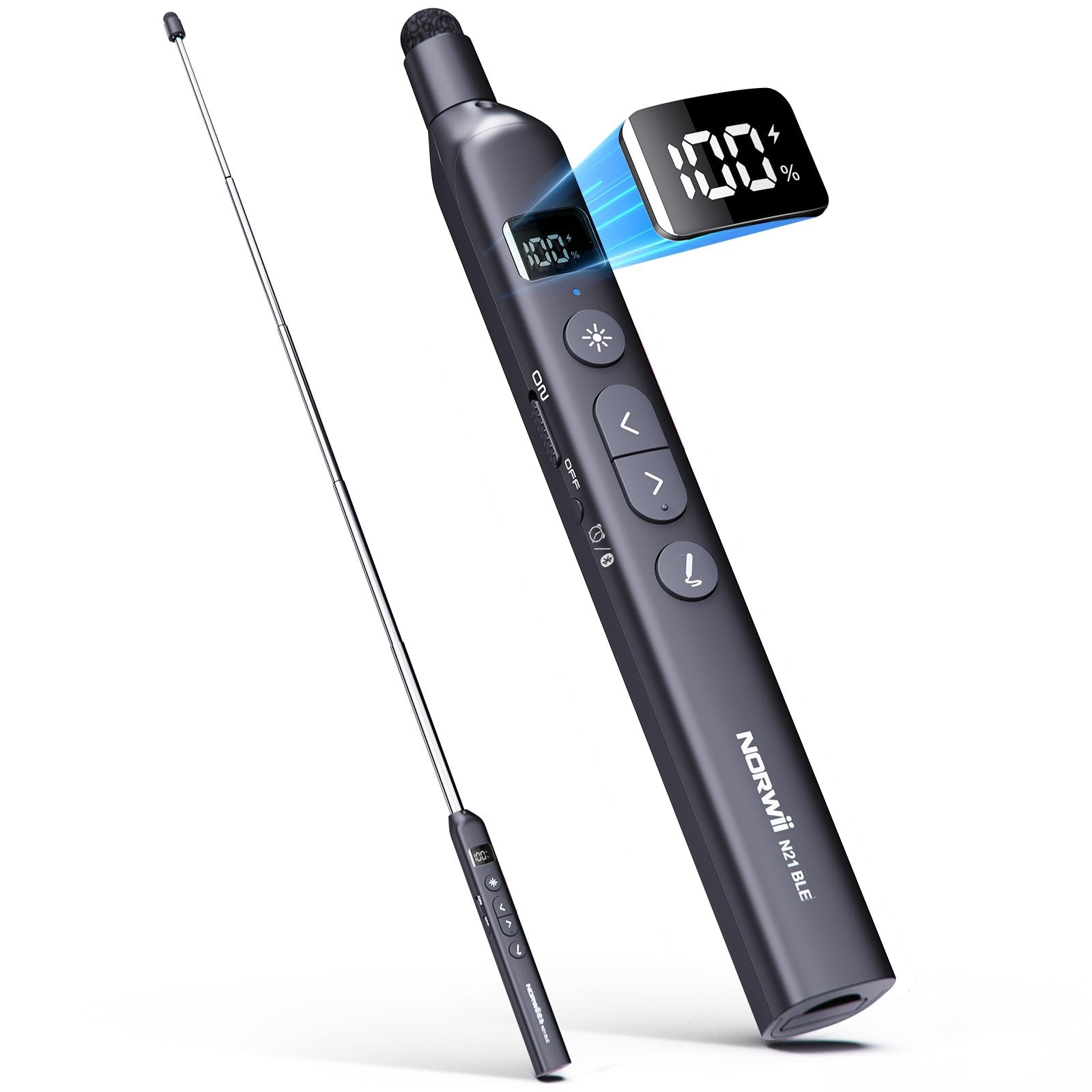 N21 Bluetooth Presentation Clicker with Telescopic Teaching Pointer, Presenta...