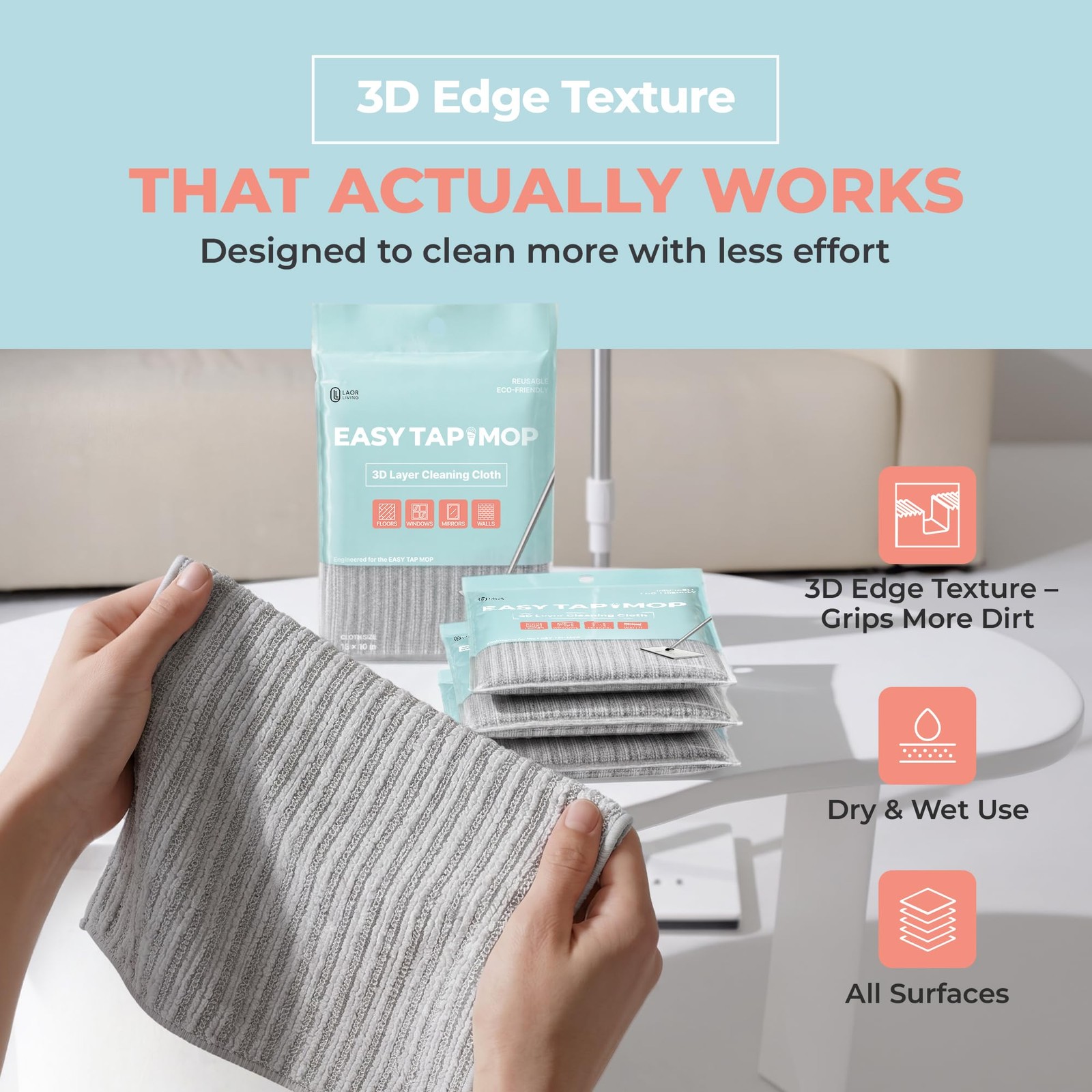 3D-Layer Cleaning Cloth - Reusable Microfiber Towel (13" x 10") Multi-Purpose...