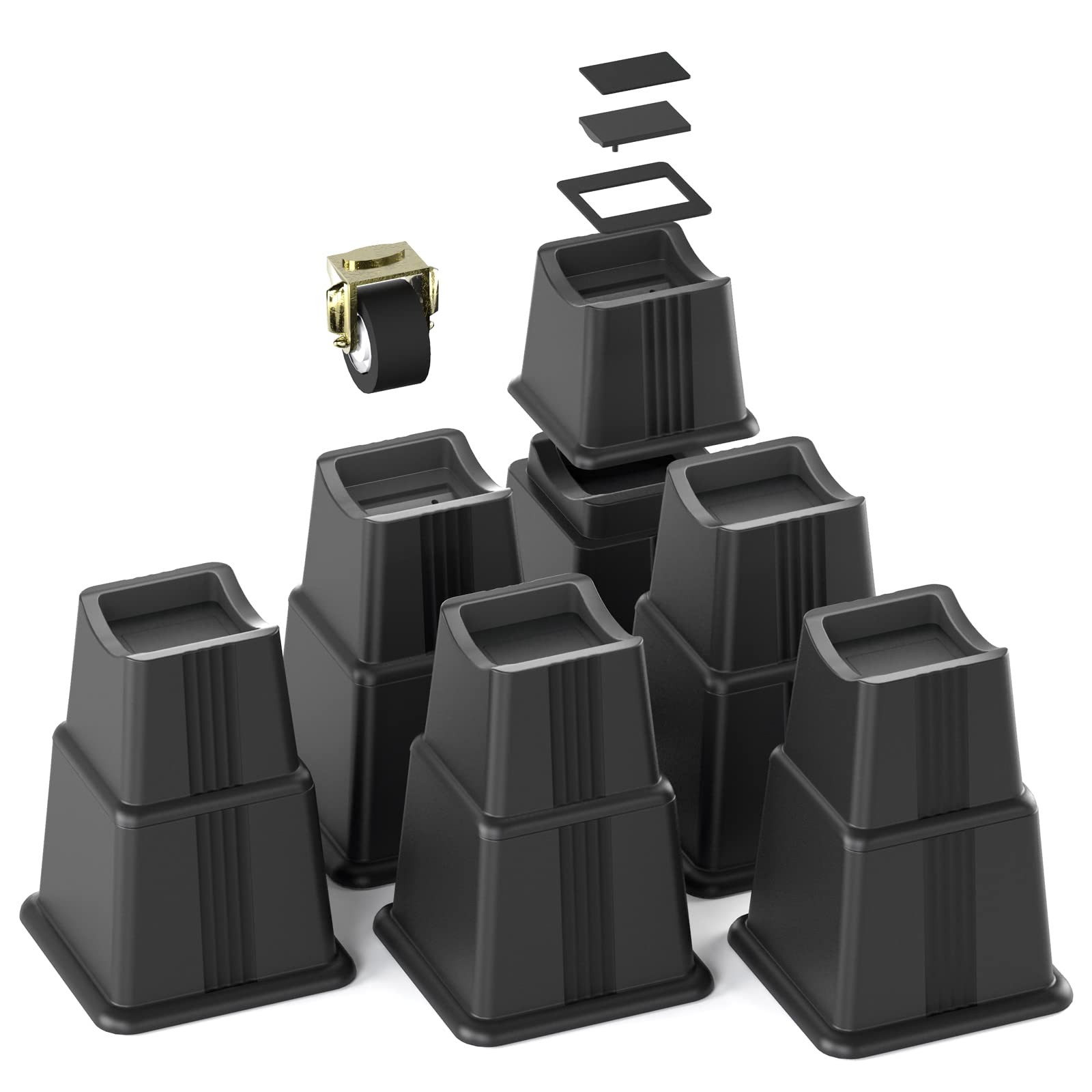 12 PCS Adjustable Bed Risers 3/5/8 Inch Heavy Duty Furniture Lifts Black Set