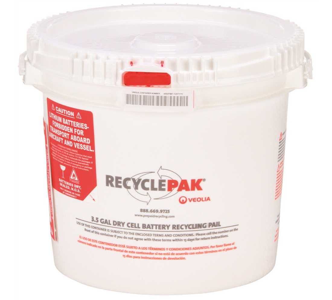 RecyclePak Dry Cell Battery Recycling Pail, 3.5 Gallon, 50 lb Capacity
