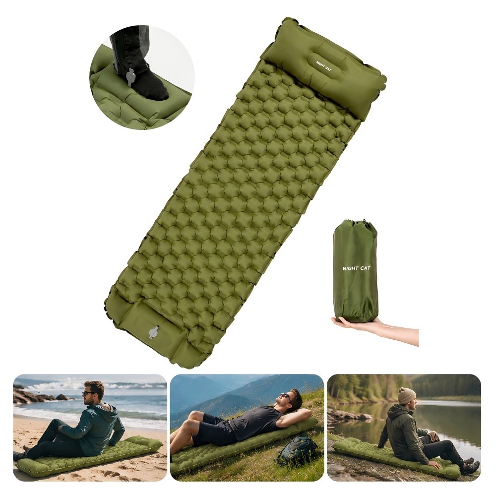 Inflatable Camping Sleeping Pad Lightweight Air Mattress with Pillow Outdoor
